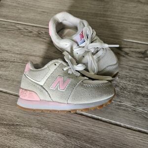 Toddler White and Pink New Balance Sneakers